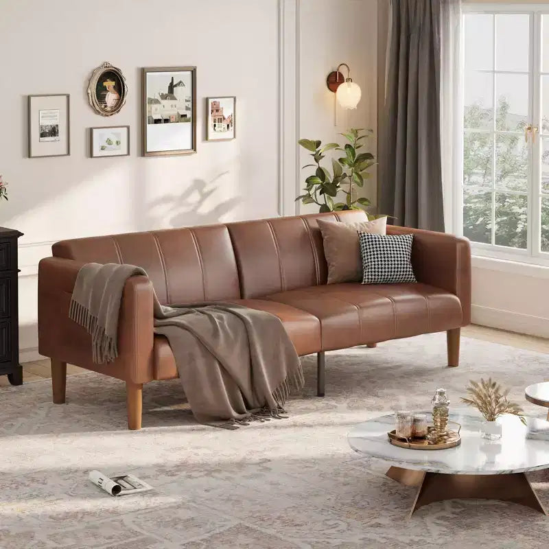 Canapé-lit futon 75 po, convertible, en similicuir, petit canapé, causeuse, canapé de style moderne du milieu du siècle pour salon et chambre à coucher