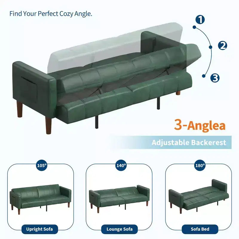 Canapé-lit futon 75 po, convertible, en similicuir, petit canapé, causeuse, canapé de style moderne du milieu du siècle pour salon et chambre à coucher