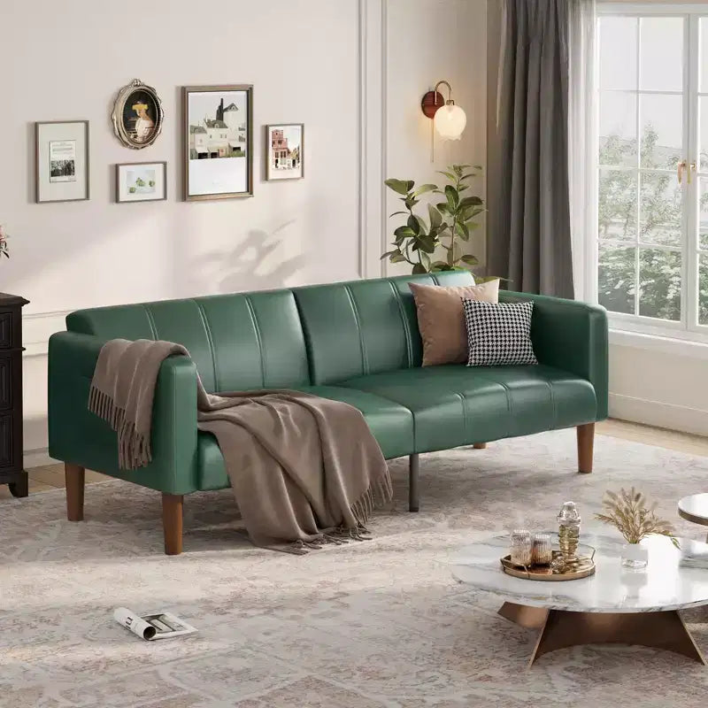 Canapé-lit futon 75 po, convertible, en similicuir, petit canapé, causeuse, canapé de style moderne du milieu du siècle pour salon et chambre à coucher