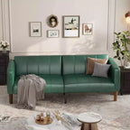 Canapé-lit futon 75 po, convertible, en similicuir, petit canapé, causeuse, canapé de style moderne du milieu du siècle pour salon et chambre à coucher