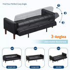 Canapé-lit futon 75 po, convertible, en similicuir, petit canapé, causeuse, canapé de style moderne du milieu du siècle pour salon et chambre à coucher