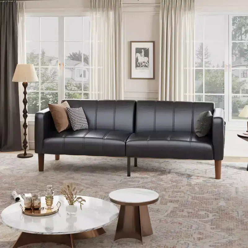 Canapé-lit futon 75 po, convertible, en similicuir, petit canapé, causeuse, canapé de style moderne du milieu du siècle pour salon et chambre à coucher