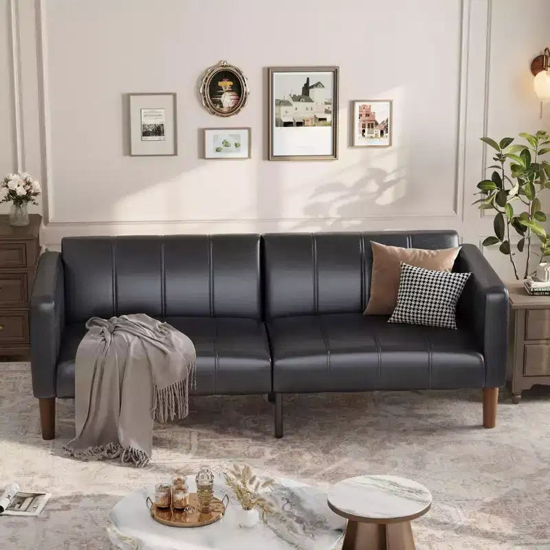 Canapé-lit futon 75 po, convertible, en similicuir, petit canapé, causeuse, canapé de style moderne du milieu du siècle pour salon et chambre à coucher