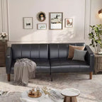 Canapé-lit futon 75 po, convertible, en similicuir, petit canapé, causeuse, canapé de style moderne du milieu du siècle pour salon et chambre à coucher
