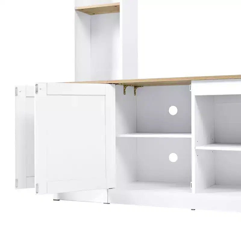 Meuble TV Whisen 91, meuble de rangement mural arqué, meuble TV de style ferme avec étagères, grain de bois pour téléviseurs jusqu'à 70 pouces