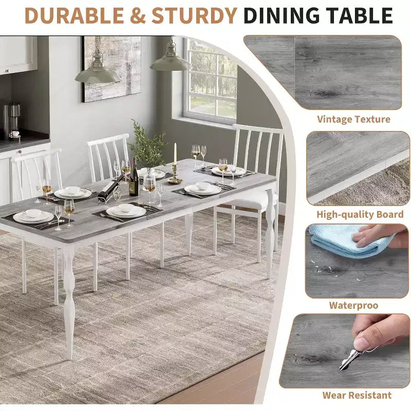Table de salle à manger rectangulaire pour 6 personnes, 78,8 pouces, style rustique et campagnard, longue table de cuisine en bois, table de dînette et de dîner pour fêtes, grande famille