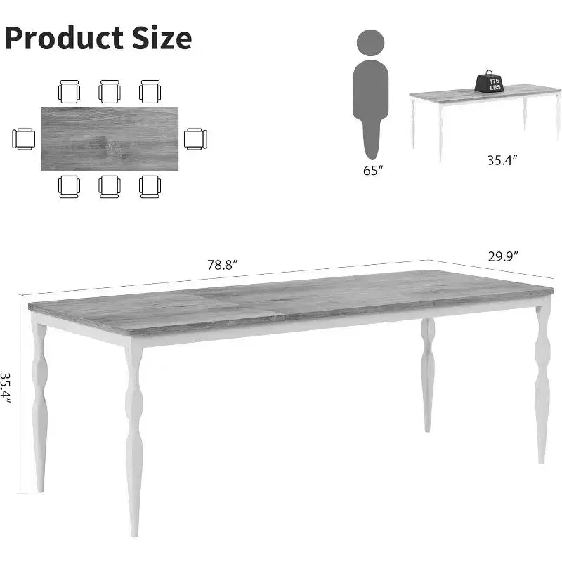 Table de salle à manger rectangulaire pour 6 personnes, 78,8 pouces, style rustique et campagnard, longue table de cuisine en bois, table de dînette et de dîner pour fêtes, grande famille