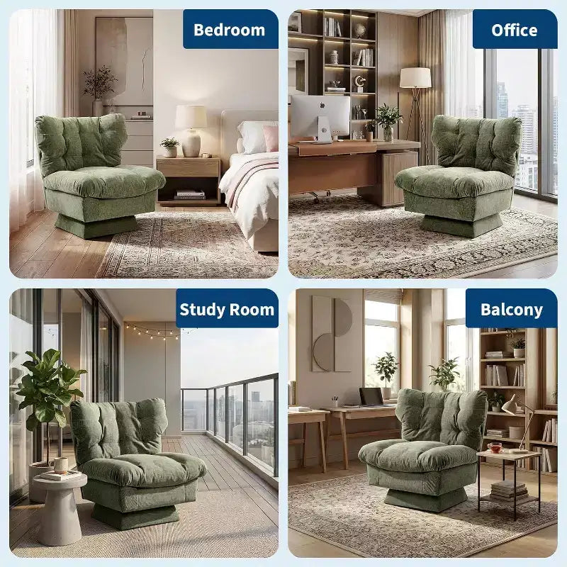 Fauteuil pivotant à 360° - Fauteuil de lecture moderne avec coussin épais et tissu chenille douillet | Fauteuil rembourré pour salon, chambre à coucher