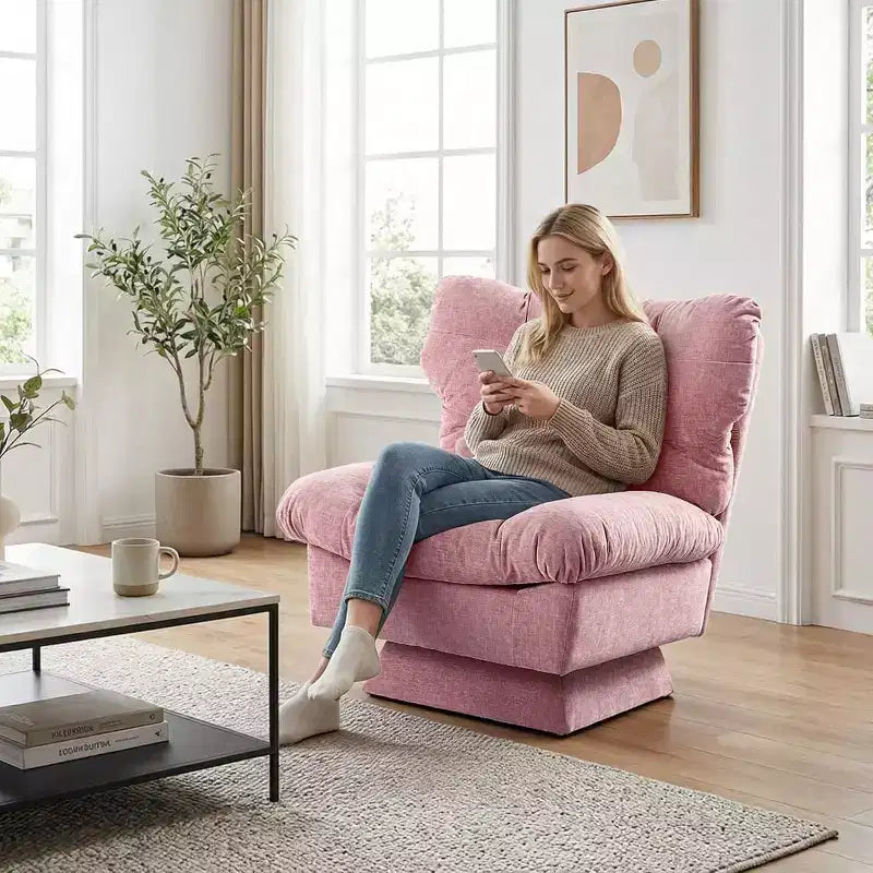Fauteuil pivotant à 360° - Fauteuil de lecture moderne avec coussin épais et tissu chenille douillet | Fauteuil rembourré pour salon, chambre à coucher