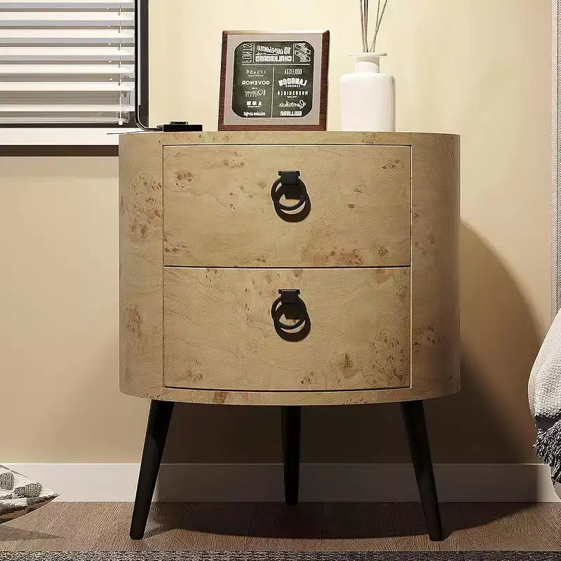 Table d'appoint ronde avec tiroirs Table de chevet moderne avec rangement Table d'appoint en bois avec pieds en métal pour salon, chambre à coucher