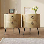 Table d'appoint ronde avec tiroirs Table de chevet moderne avec rangement Table d'appoint en bois avec pieds en métal pour salon, chambre à coucher