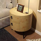 Table d'appoint ronde avec tiroirs Table de chevet moderne avec rangement Table d'appoint en bois avec pieds en métal pour salon, chambre à coucher