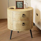 Table d'appoint ronde avec tiroirs Table de chevet moderne avec rangement Table d'appoint en bois avec pieds en métal pour salon, chambre à coucher