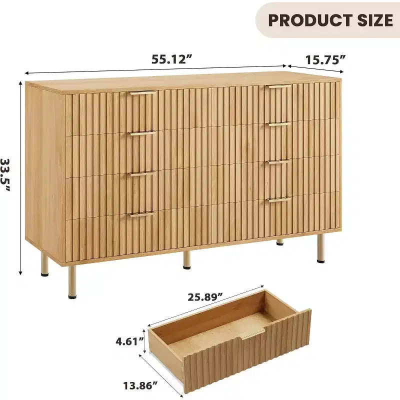 Commode à 8 tiroirs pour chambre à coucher, 140 cm de large, en bois moderne, design anti-basculement, organisateur de rangement robuste pour salon, entrée, chambre d'enfants