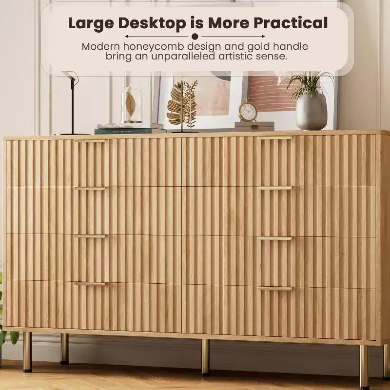 Commode à 8 tiroirs pour chambre à coucher, 140 cm de large, en bois moderne, design anti-basculement, organisateur de rangement robuste pour salon, entrée, chambre d'enfants