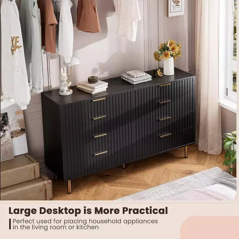 Commode à 8 tiroirs pour chambre à coucher, 140 cm de large, en bois moderne, design anti-basculement, organisateur de rangement robuste pour salon, entrée, chambre d'enfants