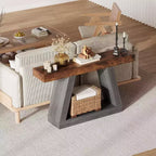 Console avec étagère ouverte, table de canapé en bois à 2 niveaux pour entrée, couloir et salon - Meuble d'entrée au design trapézoïdal