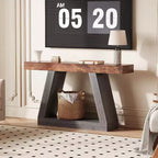 Console avec étagère ouverte, table de canapé en bois à 2 niveaux pour entrée, couloir et salon - Meuble d'entrée au design trapézoïdal