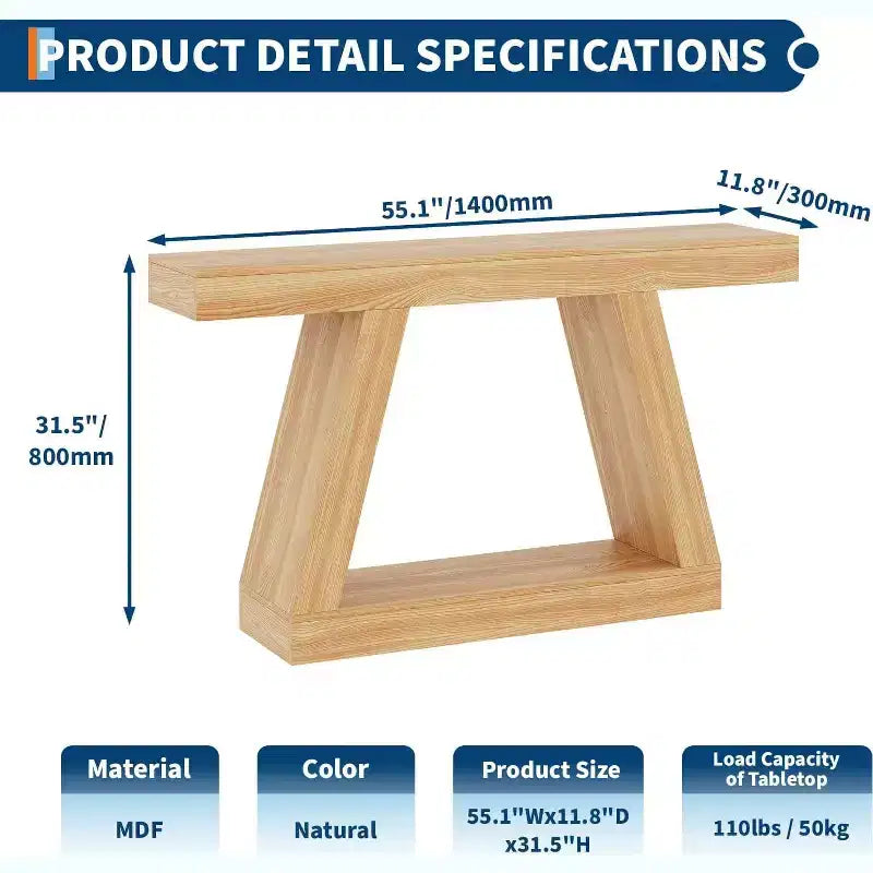 Console avec étagère ouverte, table de canapé en bois à 2 niveaux pour entrée, couloir et salon - Meuble d'entrée au design trapézoïdal
