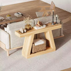 Console avec étagère ouverte, table de canapé en bois à 2 niveaux pour entrée, couloir et salon - Meuble d'entrée au design trapézoïdal