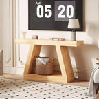 Console avec étagère ouverte, table de canapé en bois à 2 niveaux pour entrée, couloir et salon - Meuble d'entrée au design trapézoïdal