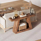 Console avec étagère ouverte, table de canapé en bois à 2 niveaux pour entrée, couloir et salon - Meuble d'entrée au design trapézoïdal