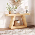 Console avec étagère ouverte, table de canapé en bois à 2 niveaux pour entrée, couloir et salon - Meuble d'entrée au design trapézoïdal