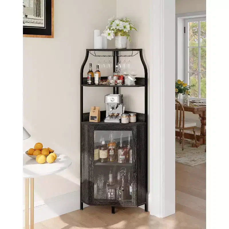 Meuble d'angle de bar de 68 pouces, armoire à vin industrielle à 5 niveaux, porte-verre et porte-bouteilles pour petit espace, 12 couleurs, porte en verre trempé pour cuisine, salon