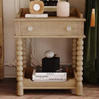 Table de chevet rétro avec tiroir et étagère ouverte, table de chevet avec pieds tournés et poignée en métal, table d'appoint pour chambre à coucher