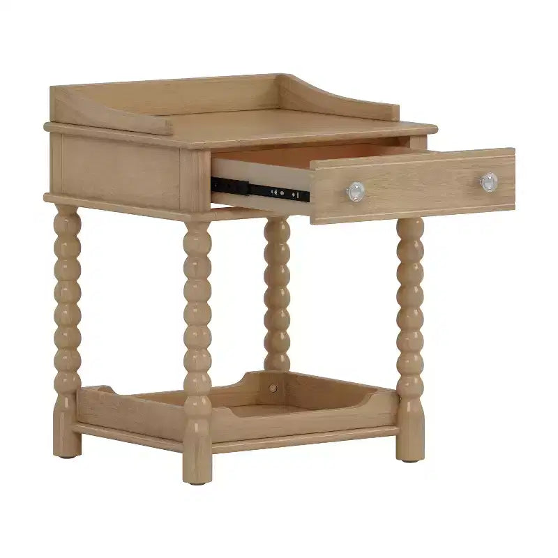 Table de chevet rétro avec tiroir et étagère ouverte, table de chevet avec pieds tournés et poignée en métal, table d'appoint pour chambre à coucher