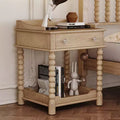 Retro Nightstand with Drawer and Open Shelf, Bedside Table with Turned Legs and Metal Handle, End Table for Bedroom