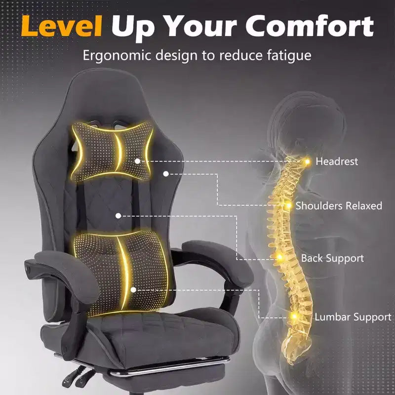Chaise de jeu Costway avec appui-tête, support lombaire, accoudoirs liés, dossier inclinable