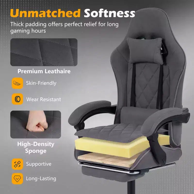 Chaise de jeu Costway avec appui-tête, support lombaire, accoudoirs liés, dossier inclinable
