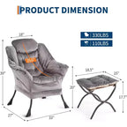 Fauteuil de relaxation COZONY avec pouf, chaise d'appoint moderne avec repose-pieds et poche latérale pour salon, chambre, dortoir, bureau