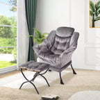 Fauteuil de relaxation COZONY avec pouf, chaise d'appoint moderne avec repose-pieds et poche latérale pour salon, chambre, dortoir, bureau