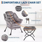 Fauteuil de relaxation COZONY avec pouf, chaise d'appoint moderne avec repose-pieds et poche latérale pour salon, chambre, dortoir, bureau