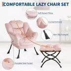 Fauteuil de relaxation COZONY avec pouf, chaise d'appoint moderne avec repose-pieds et poche latérale pour salon, chambre, dortoir, bureau