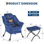 Fauteuil de relaxation COZONY avec pouf, chaise d'appoint moderne avec repose-pieds et poche latérale pour salon, chambre, dortoir, bureau