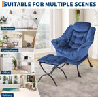 Fauteuil de relaxation COZONY avec pouf, chaise d'appoint moderne avec repose-pieds et poche latérale pour salon, chambre, dortoir, bureau