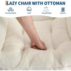 Fauteuil de relaxation COZONY avec pouf, chaise d'appoint moderne avec repose-pieds et poche latérale pour salon, chambre, dortoir, bureau