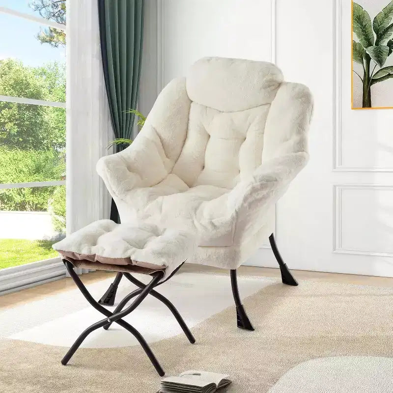 Fauteuil de relaxation COZONY avec pouf, chaise d'appoint moderne avec repose-pieds et poche latérale pour salon, chambre, dortoir, bureau