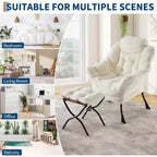 Fauteuil de relaxation COZONY avec pouf, chaise d'appoint moderne avec repose-pieds et poche latérale pour salon, chambre, dortoir, bureau