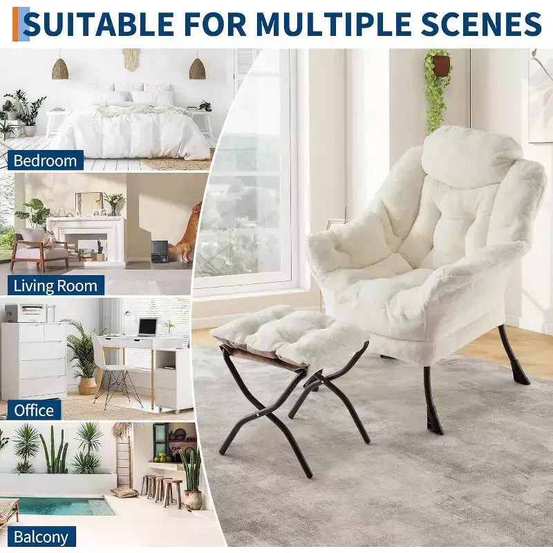 Fauteuil de relaxation COZONY avec pouf, chaise d'appoint moderne avec repose-pieds et poche latérale pour salon, chambre, dortoir, bureau