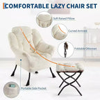 Fauteuil de relaxation COZONY avec pouf, chaise d'appoint moderne avec repose-pieds et poche latérale pour salon, chambre, dortoir, bureau