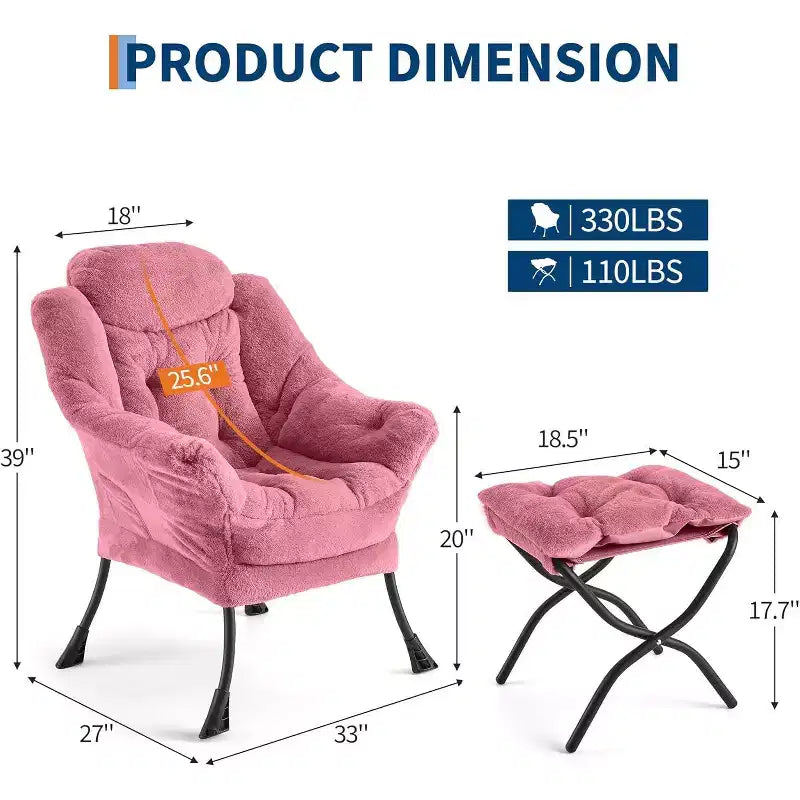Fauteuil de relaxation COZONY avec pouf, chaise d'appoint moderne avec repose-pieds et poche latérale pour salon, chambre, dortoir, bureau