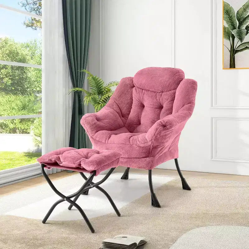 Fauteuil de relaxation COZONY avec pouf, chaise d'appoint moderne avec repose-pieds et poche latérale pour salon, chambre, dortoir, bureau