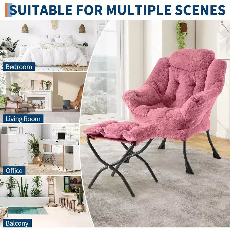Fauteuil de relaxation COZONY avec pouf, chaise d'appoint moderne avec repose-pieds et poche latérale pour salon, chambre, dortoir, bureau