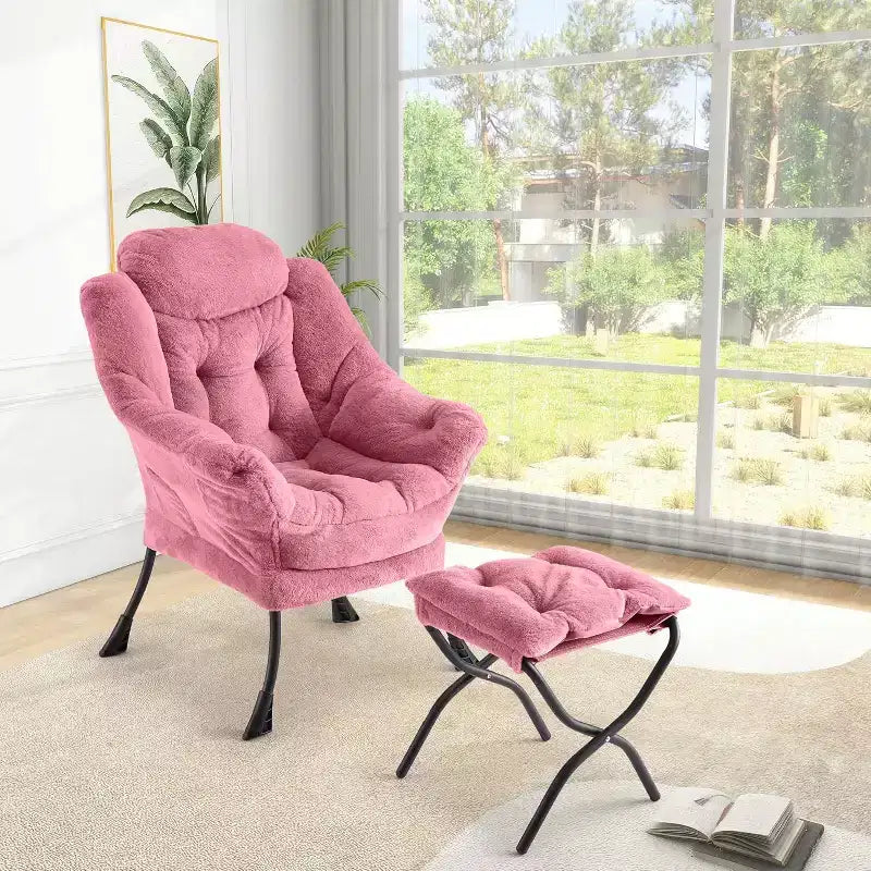 Fauteuil de relaxation COZONY avec pouf, chaise d'appoint moderne avec repose-pieds et poche latérale pour salon, chambre, dortoir, bureau