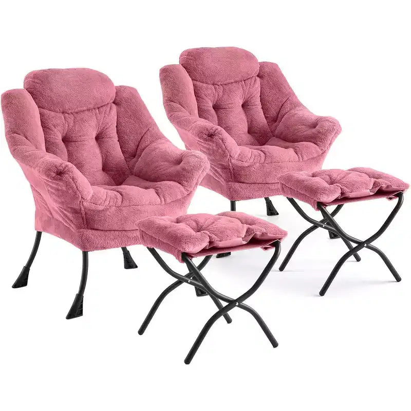 Fauteuil de relaxation COZONY avec pouf, chaise d'appoint moderne avec repose-pieds et poche latérale pour salon, chambre, dortoir, bureau