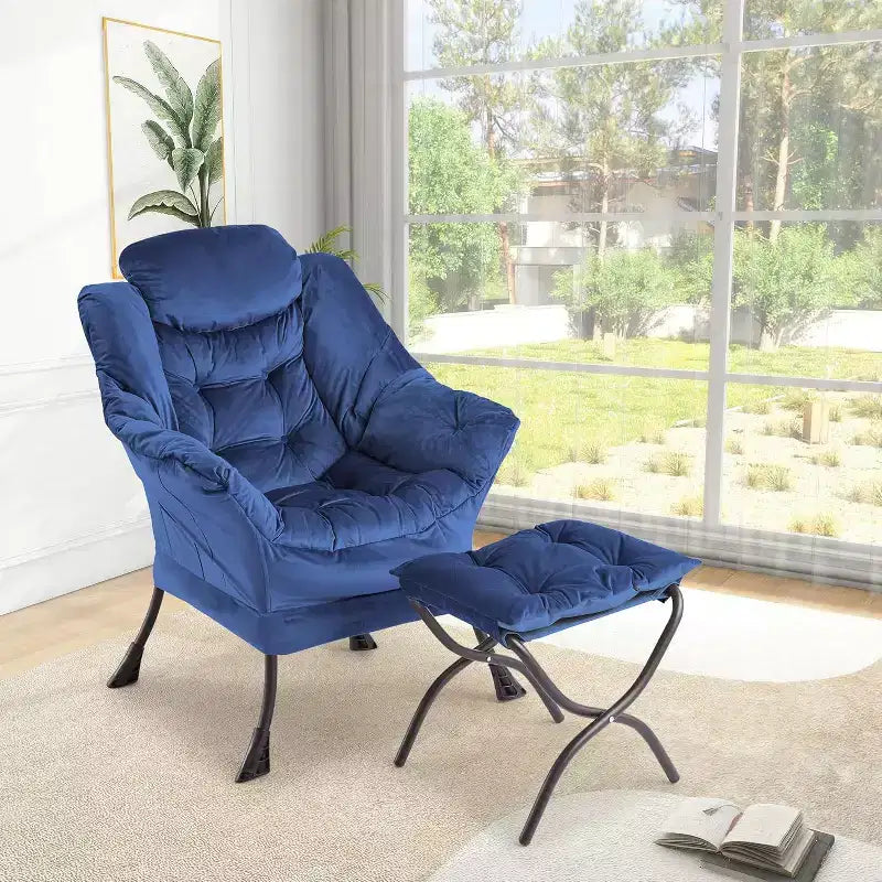 Fauteuil de relaxation COZONY avec pouf, chaise d'appoint moderne avec repose-pieds et poche latérale pour salon, chambre, dortoir, bureau